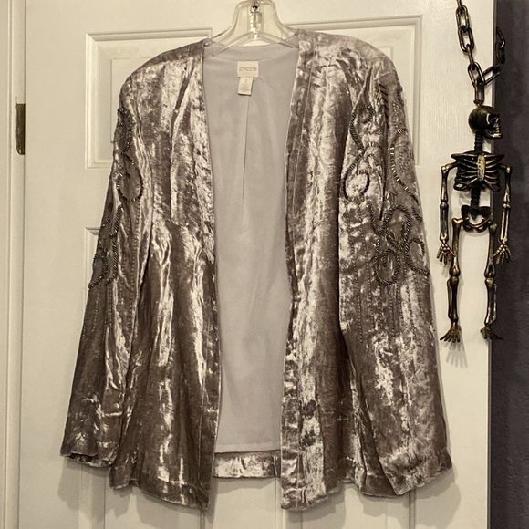 CHICO’S - jacket: velvet open silver lined l/s w designed silver beads - 1 / 12 - Picture 8 of 16